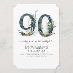 Greenery and Gold 90th Birthday Invitation CR Kaart