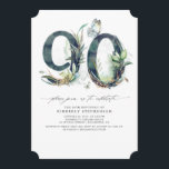 Greenery and Gold 90th Birthday Invitation Kaart<br><div class="desc">Greenery and gold foliage 90e verjaardag</div>