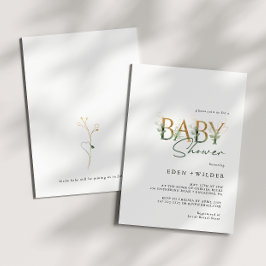 Greenery and Gold Baby shower Invitation Kaart