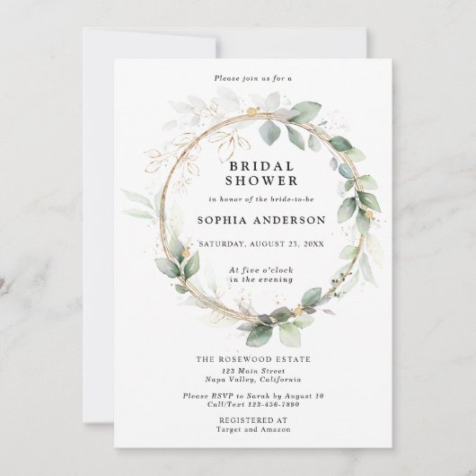 Greenery and Gold Bridal Shower Invitation Kaart (Voorkant)
