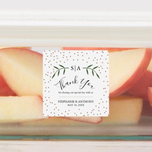 Greenery and Gold Confetti Wedding Hartelijk dank Labels (Aangebracht)
