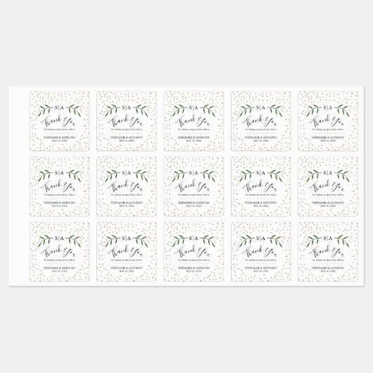 Greenery and Gold Confetti Wedding Hartelijk dank Labels (Vel)
