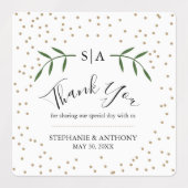Greenery and Gold Confetti Wedding Hartelijk dank Labels (Design 2)