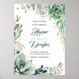 Greenery and Gold Elegant Wedding Welcome Sign Poster