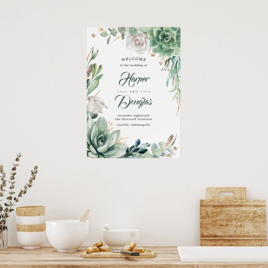 Greenery and Gold Elegant Wedding Welcome Sign Poster (Keuken)
