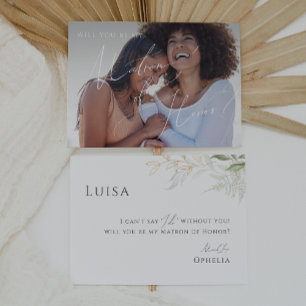 Greenery and Gold Faded Photo Matron of Honor Kaar Kaart