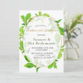 Greenery and Gold Foil Lijst Bridesmaids Luncheon Kaart (Staand voorkant)
