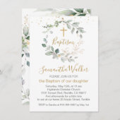 Greenery and gold foliage Baptism Invitation Kaart (Voorkant / Achterkant)