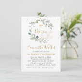 Greenery and gold foliage Baptism Invitation Kaart (Staand voorkant)