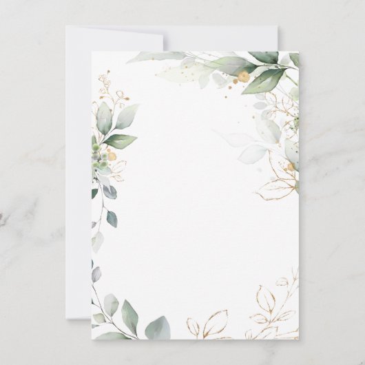 Greenery and gold foliage Baptism Invitation Kaart (Achterkant)