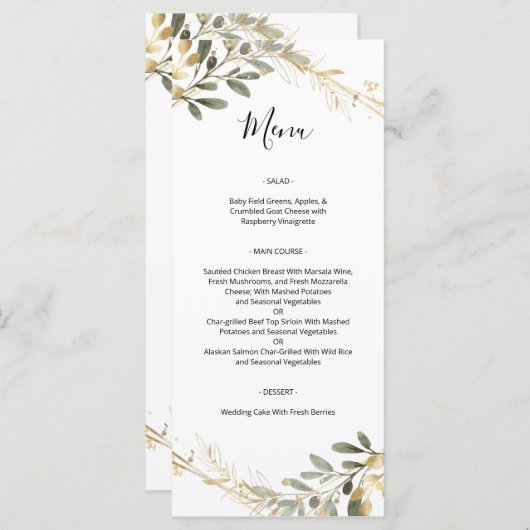 Greenery and Gold Geometric Boho Wedding Menu (Voorkant / Achterkant)