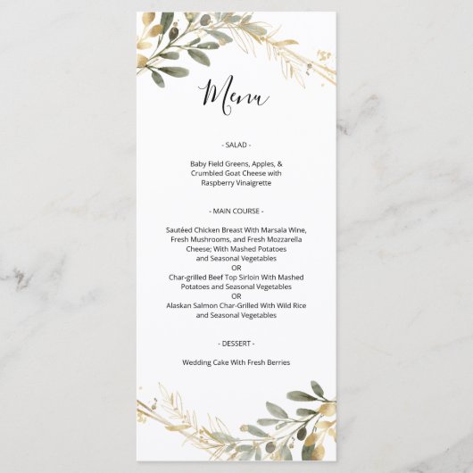 Greenery and Gold Geometric Boho Wedding Menu (Voorkant)