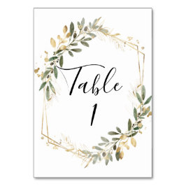 Greenery and Gold Geometric Wedding Table Number Kaart