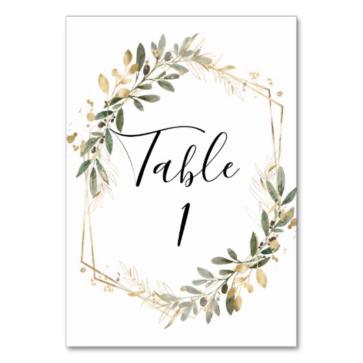 Greenery and Gold Geometric Wedding Table Number Kaart (Achterkant)