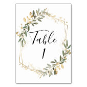 Greenery and Gold Geometric Wedding Table Number Kaart (Voorkant)