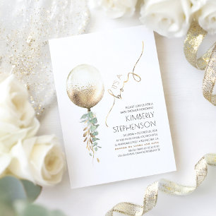Greenery and Gold Glitter Balloon Baby shower Kaart