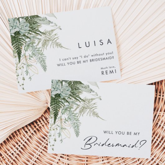 Greenery and Gold Leaf Bridesmaid-Kaart Kaart