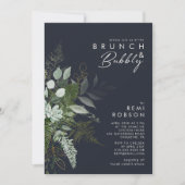 Greenery and Gold Leaf Dark Navy Brunch en Bubble Kaart (Voorkant)