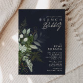 Greenery and Gold Leaf Dark Navy Brunch en Bubble Kaart