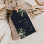 Greenery and Gold Leaf | Dark Navy Wedding Welcome Cadeaulabel<br><div class="desc">We designed these greenery and gold leaf | dark navy wedding welcome gift tags to complete your simple yet elegant boho reception. It features modern green and white eucalyptus leaf, fern foliage, a succulent flower, and minimal gold foil leaves. These elements give the feel of a whimsical watercolor enchanted forest,...</div>