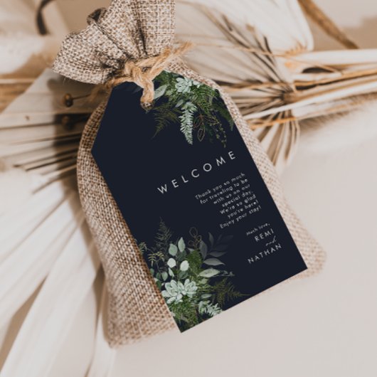 Greenery and Gold Leaf | Dark Navy Wedding Welcome Cadeaulabel