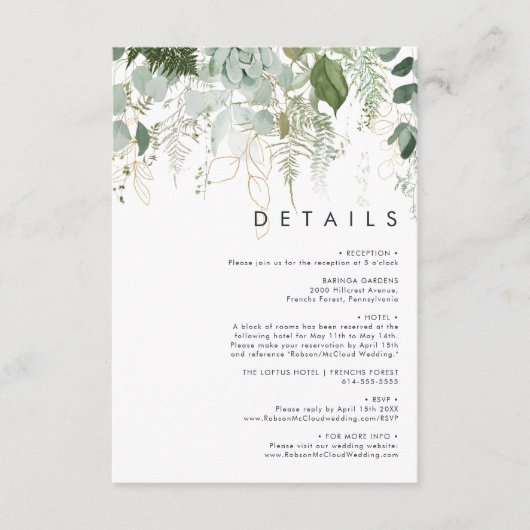 Greenery and Gold Leaf - Kaart met gegevens over d (Voorkant)