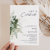 Greenery and Gold Leaf Let's Celebrate Invitation Kaart