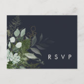 Greenery and Gold Leaf Navy Song Request RSVP Card Briefkaart (Voorkant)