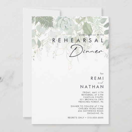 Greenery and Gold Leaf Rehearsal Dinner Invitation Kaart (Voorkant)