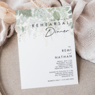 Greenery and Gold Leaf Rehearsal Dinner Invitation Kaart