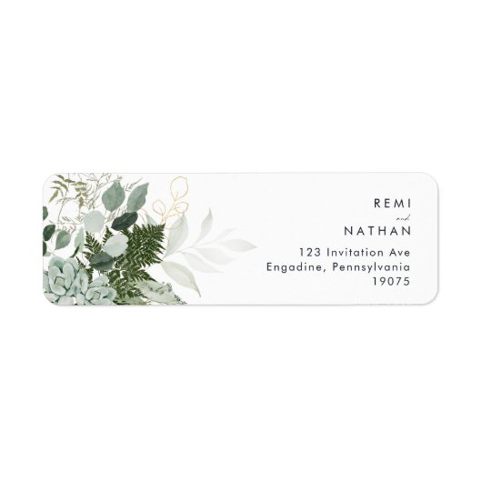 Greenery and Gold Leaf Return Address Label (Voorkant)