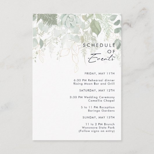 Greenery and Gold Leaf Schedule of Events Informatiekaartje (Voorkant)