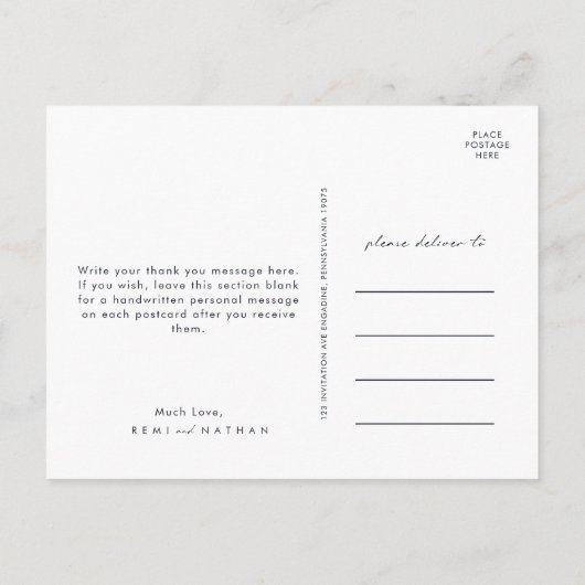 Greenery and Gold Leaf Script Black Hartelijk dank Briefkaart (Achterkant)