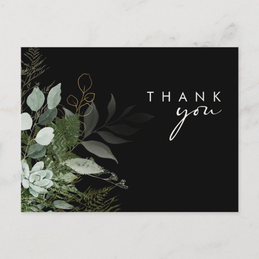 Greenery and Gold Leaf Script Black Hartelijk dank Briefkaart (Voorkant)