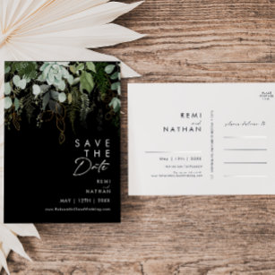 Greenery and Gold leaf Script Black Save the Date Uitnodiging Briefkaart