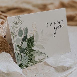 Greenery and Gold Leaf Script Hartelijk dank Bedankkaart