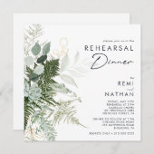 Greenery and Gold Leaf Square Rehearsal Dinner Kaart (Voorkant / Achterkant)