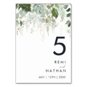 Greenery and Gold Leaf Table Number Kaart (Voorkant)