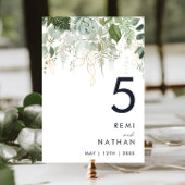 Greenery and Gold Leaf Table Number Kaart