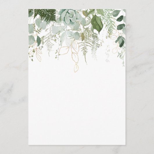 Greenery and Gold Leaf Wedding Advice Kaart (Achterkant)