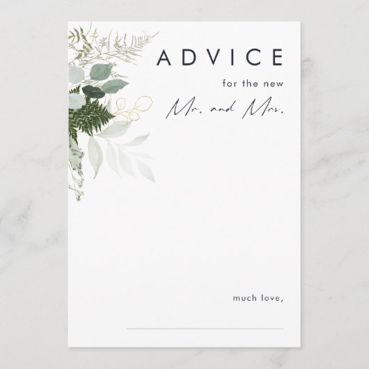 Greenery and Gold Leaf Wedding Advice Kaart (Voorkant)