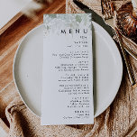 Greenery and Gold Leaf Wedding Dinner Menu<br><div class="desc">We ontwierpen dit groene en goudbladtrouwmenu om je eenvoudige maar elegante boho bruiloft te voltooien. Het is voorzien van modern groen en wit eucalyptusblad, vruchtensap, een succulente bloem en minimale gouden folie bladeren. Deze elementen geven het gevoel van een grillig waterverf betoverend bos, perfect voor elke rustige, boze bruiloft! Voel...</div>