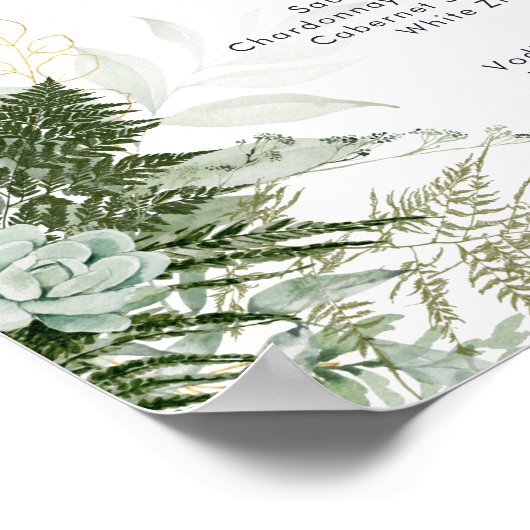 Greenery and Gold Leaf Wedding Drink Menu Poster (Hoek)