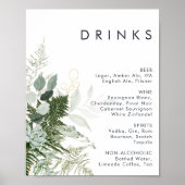 Greenery and Gold Leaf Wedding Drink Menu Poster (Voorkant)