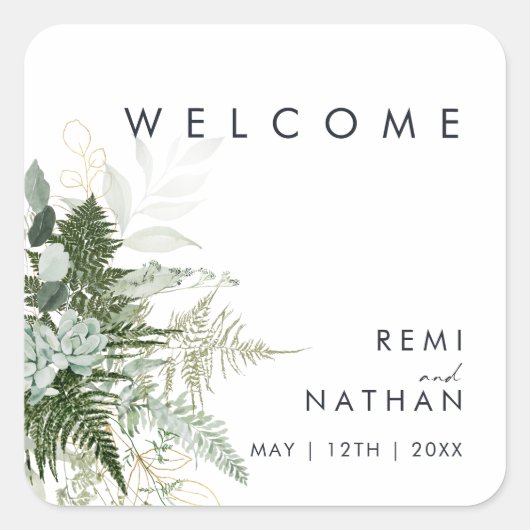 Greenery and Gold Leaf Wedding Welcome Sticker (Voorkant)