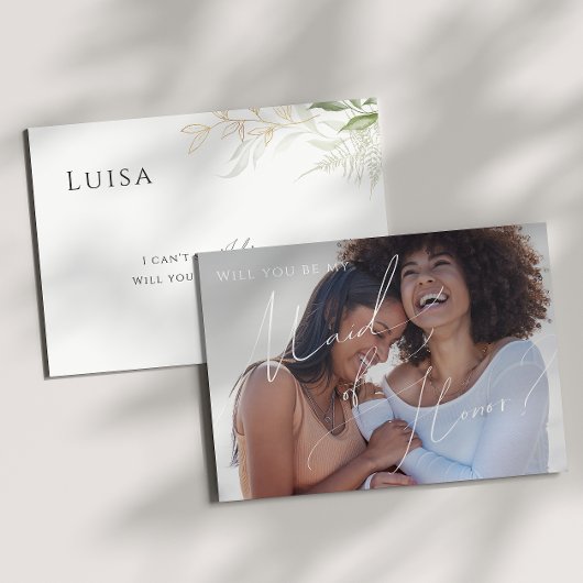 Greenery and Gold Photo Maid of Honor Kaart