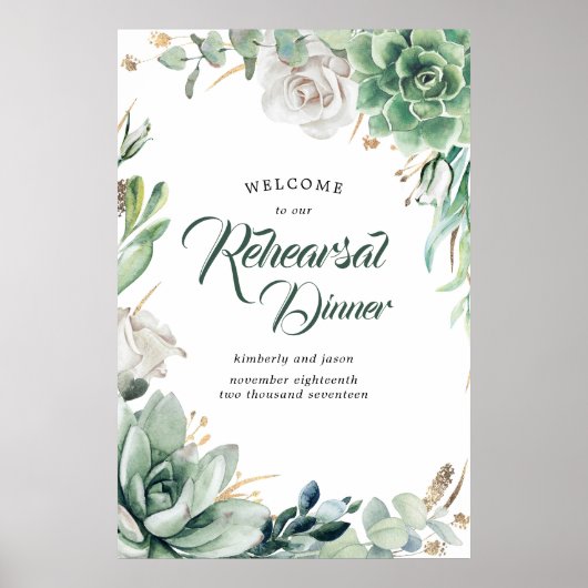 Greenery and Gold Rehearsal Dinner Welcome Sign Poster (Voorkant)