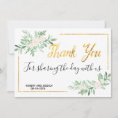 Greenery and Gold Simple Weddenschap Hartelijk dan Bedankkaart (Voorkant)