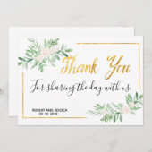 Greenery and Gold Simple Weddenschap Hartelijk dan Bedankkaart (Voorkant / Achterkant)