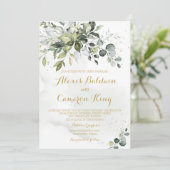 Greenery and Gold Waterverf Wedding Invitation Kaart (Staand voorkant)
